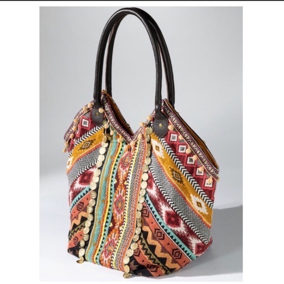 Ruggine Premium Artisan Crafted Patchwork Shoulder Bag with Leather Handles, New - Picture 4 of 14